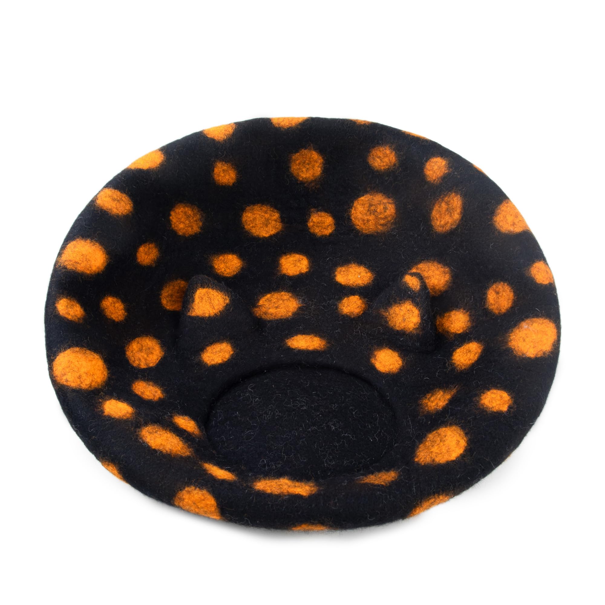 Woolygon Wool Cat Cave Bed - Handcrafted 100% Merino Wool, Eco-Friendly Felt Cat Cave For Indoor Cats And Kittens (Black Polka)